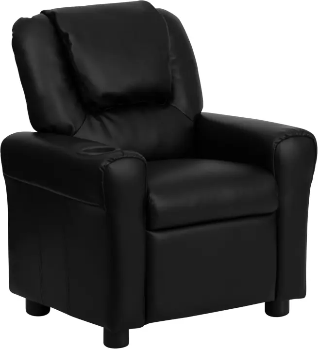 Sillón reclinable infantil contemporáneo beige de vinilo con portavasos y reposacabezas - 1