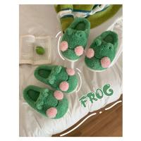 Divertidas zapatillas de algodón con forma de rana para parejas, pantuflas de casa de felpa cálidas antideslizantes para estudiantes de invierno, para hombres y mujeres - details 2