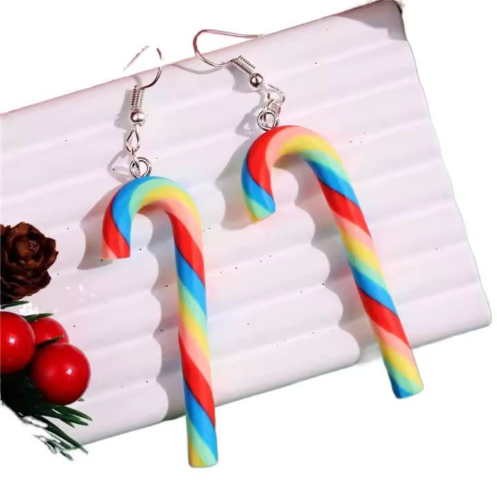 Pendientes de Navidad de rayas de colores, aretes colgantes de estilo Simple de bastón de caramelo, regalo de Navidad, joyería de Santa, nuevos - 1