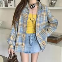 Camisa de tartán de manga larga con cuello y botones para mujer, camisa a cuadros de gran tamaño, chaqueta de franela, traje Grunge para adolescente, primavera y verano - details 3