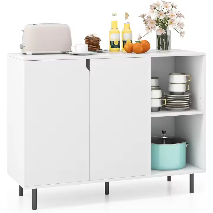 Mueble de Almacenamiento para Cocina con 2 Puertas Armario con Estantes Ajustables y Patas Metálicas 106 x 38 x 80 cm Kit Antivuelco Incluido Blanco - 1