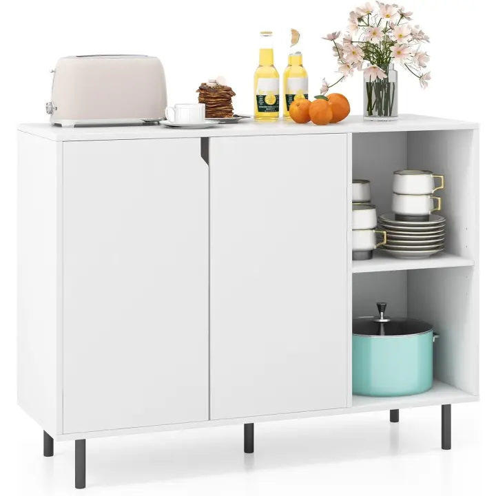 Mueble de Almacenamiento para Cocina con 2 Puertas Armario con Estantes Ajustables y Patas Metálicas 106 x 38 x 80 cm Kit Antivuelco Incluido Blanco - 1