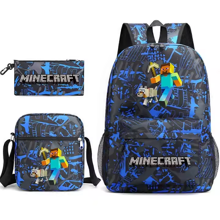 Minecraft My World Schoolbag Game Peripheral Student Mochila escolar de tres piezas impresa de gran capacidad para hombres y mujeres Patrón ~ 4 - 1