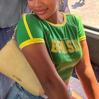 Camiseta Retro Callejera Aestética para Bebé Manga Corta Delgada Estampado de Letras Brasileñas Verdes Moda Casual para Mujeres Y2k - details 4