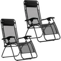 Tumbonas Plegables de Exterior para Jardín, Playa, Piscina y Terraza - Sillas Gravedad Zero, Inclinables, de Acero INOX Ligero, Tejido Oxford con Reposacabezas (Negro, Pack 2) - details 0