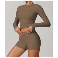 Top de yoga de manga larga para mujer, logotipo personalizado, ropa deportiva de gimnasio, top de fitness sin costuras, ropa de yoga elástica, camiseta de yoga para mujer - details 7