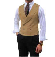 Chaleco de hombre marrón sólido con solapa de doble botonadura sin mangas, chaqueta para boda, banquete, negocios, chaleco casual delgado. - details 4