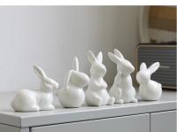 Figuritas de conejo de cerámica Kawaii, escultura de conejo de liebre, adornos de animales de jardín, decoración nórdica de Pascua para el hogar, decoración de la habitación - details 12