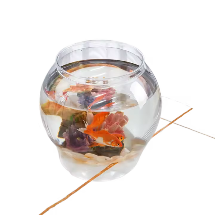 Decoración del hogar, pecera redonda transparente, pecera pequeña portátil, cuenco de acuario de escritorio creativo de plástico para el hogar - 1