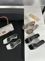 Nuevas sandalias de cuña de cabeza cuadrada de moda simples y versátiles zapatillas de tacón alto transparentes zapatos de mujer con punta abierta - details 14