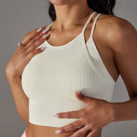 Hamidou-Sujetador de gimnasio Sexy para mujer, Top de hilo, informal, a rayas, sin costuras, de punto, a la moda - details 4