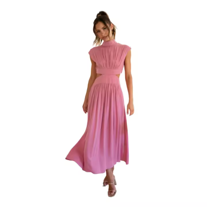 Ropa de calle larga de cuello alto para mujer, verano y otoño, informal, cintura descubierta, color Aron - 1