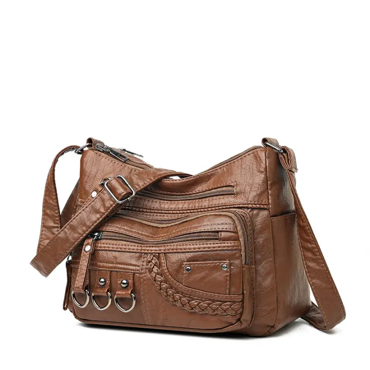 BINGMEI nueva moda bolso de mensajero tejido de gran espacio versión coreana atmósfera simple cuero suave multicompartimento alto sentido - 1