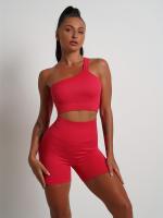 Sujetador Deportivo Para Correr De Un Hombro, Color Sólido De Secado Rápido Acanalado Transpirable, Entrenamiento De Yoga y Fitness - details 22