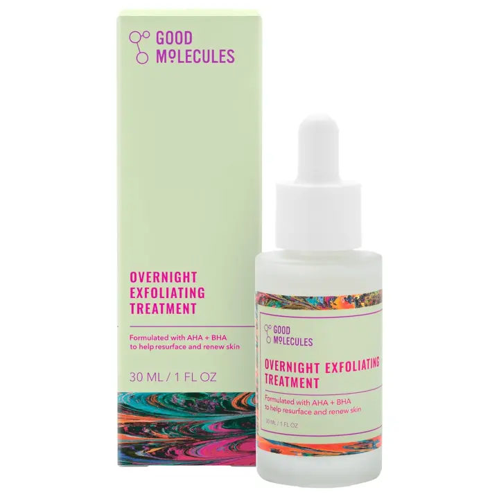 Good Molecules Tratamiento exfoliante nocturno - Exfoliante facial con AHA para tono y textura - Minimizador de poros, cuidado de la piel facial con ácido salicílico - 1