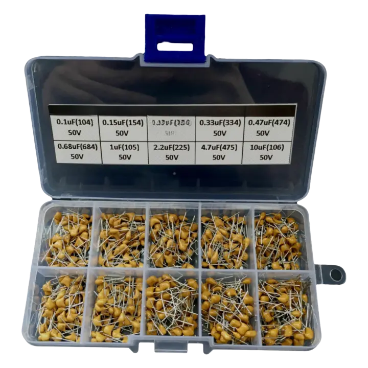 Kit surtido de condensadores cerámicos de 500 Uds., 10 valores, 0,1 uF a 10uF, 104-106, 50V, conjunto de caja multicapa para proyectos electrónicos de bricolaje - 1