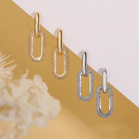 Pendientes de Moda Europea con Doble Aro Ovalado y Cristales |   Diseño Único 2025 |   Joyería y Bisutería para Mujer - details 1