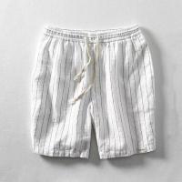Pantalones cortos de lino para hombres Rayados de verano, transpirables, ajuste suelto y apretado con cordones Ideales para la playa - details 3