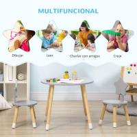 2 s de Madera para Niños con Redondo Ø59x50 cm s Ø28x51 cm Muebles Infantiles para Sala de Juego Dormitorio Gris - details 2