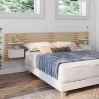 Cabecero colgante de cama de 240 cm con mesita de noche + cajón de madera clara y blanca - details 1