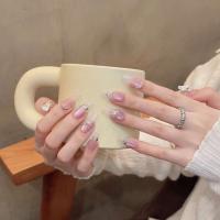 10 uñas adhesivas de ojo de gato rosa de bailarina francesa hechas a mano y juego completo de uñas postizas - details 10