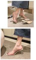 Zapatos de tacón alto transparentes y hermosos, sandalias de cristal, sandalias de tacón grueso francés, estilo semi-drag, temperamento socialité. - details 9