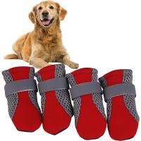 Botas de malla antideslizantes para perros, zapatos reflectantes para cachorros, suela suave transpirable, protectores de patas de perro, ajustables, antideslizantes para mascotas al aire libre, 4 piezas - details 1