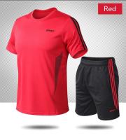 Conjunto deportivo de verano con tres rayas, pantalones cortos de manga corta, holgados para correr, secado rápido y transpirable - details 9