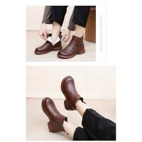 Botas de cuero para mujer Botas de invierno de moda para mujer Zapatos de tacón bajo cálidos y antideslizantes para mujer - details 9