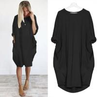 2025 nuevo vestido suelto Casual para mujer con bolsillo moda para mujer vestido sólido cuello redondo Camisetas largas camiseta ropa de calle de talla grande - details 1