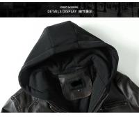 Chaqueta de cuero para motocicleta cortavientos con cremallera y cuello levantado de PU para hombre, informal, ajustado, de lana, para invierno, Otoño e Invierno - details 6