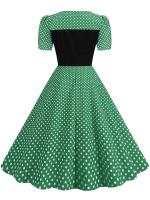 Women summer casual polka dot print short sleeve a line party vintage elegant midi dress - details 20