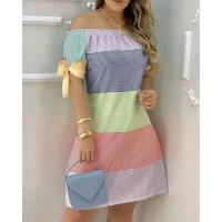 Vestido Estampado Sexy A La Moda Para Mujer, Vestido Acampanado De Manga Corta Con Hombros Descubiertos, Minivestidos Con Hombros Descubiertos Para Mujer - details 32