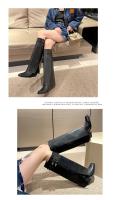 Botas Vaqueras Occidentales Para Mujer, Nuevas Botas Altas De Cabeza Cuadrada Pequeña Con Hebilla Doble De Tacón Grueso - details 3