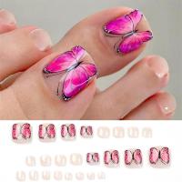 Juego De 24 Piezas Uñas Postizas De Acrílico Con Borde Blanco Y Flor Artísticas Para Pies Uñas Press on Removibles Para Fiestas - details 16