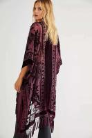 WeHello-kimono bohemio de felpa quemada para mujer, cárdigan largo informal con borlas moradas para playa, chal JYPF-20 - details 3