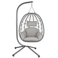 Silla Colgante con Soporte, Cojín y Almohadilla |   Color gris |   Columpio colgante para interior y exterior |   Estructura Metálica, Columpio de Jardín/Terraza, Silla Huevo, Cesta Colgante - details 8