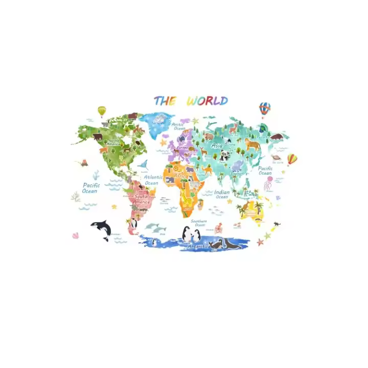 Mapa decorativo de distribución de animales del mundo para dormitorio, habitación de niños, sala de juegos, sala de estar y guardería, pegatina decorativa - 1
