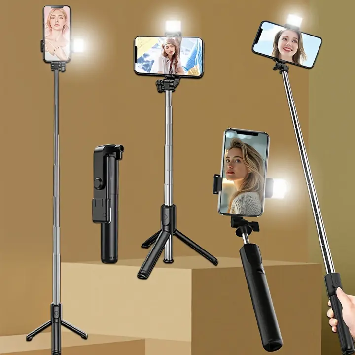 Trípode universal para teléfonos inteligentes, palo de selfie retráctil integrado con control remoto inalámbrico, disparo panorámico de 360 ° , compacto y portátil, esencial para viajes. - 1