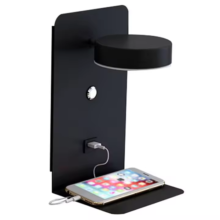 Luz de pared de lectura con puerto de carga USB, lámpara de mesita de noche creativa con interruptor, negro - 1