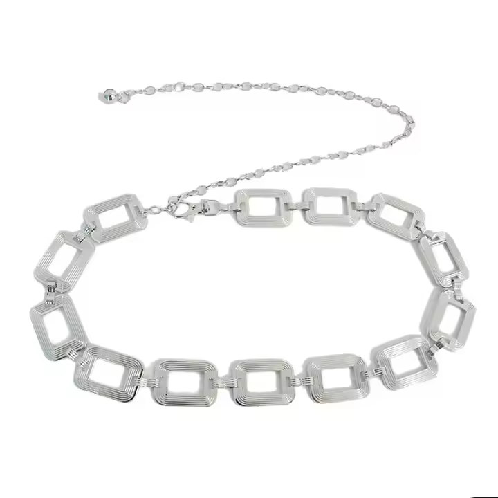 Cinturón cruzado para mujer, decoración informal, hebilla cuadrada, textura, cadena de Metal, sello de cintura con falda, abrigo, en Stock, nuevo - 1