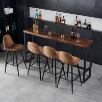 Taburete de Bar Industrial Vintage Altura de 72,5cm, Diseño de Resalto y Reposapiés, Tapizado de Gamuza, Marrón - details 5