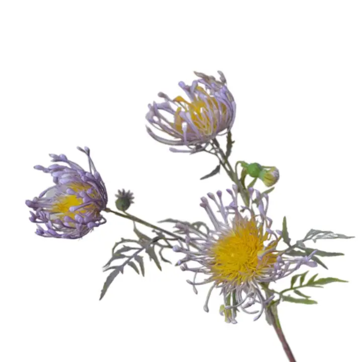 Flor de cojín de alfilete Artificial de 63cm, tacto Real, garra de cangrejo de 3 cabezas, flor de crisantemo, flores falsas realistas hechas a mano, decoración de boda - 1