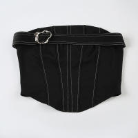 BUNO-Top corto ajustado negro sin mangas con hombros descubiertos, falda súper mini de cintura baja, ropa de calle de verano, conjunto de 2 piezas para mujer - details 11
