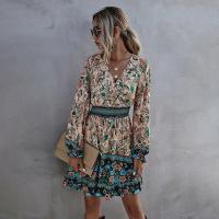 Vestido con Ribbers Estampado Bohemio para Mujer, Vestido Vintage Elegante y Bonito de Manga Larga - details 0