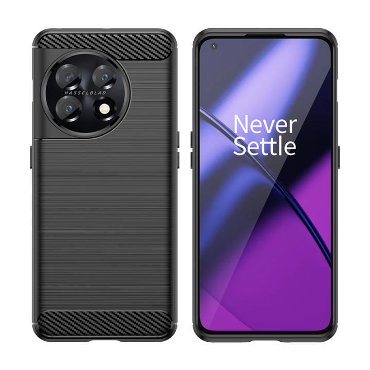 Custodia In Fibra Di Carbonio Per OnePlus 7T - TPU Morbido Antiurto, Nero, Texture Spazzolata
