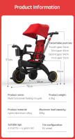 Triciclo para niños de 1 a 6 años, cochecito de bebé ligero con empuje manual, 6,8 KG, Plegable, portátil - details 12