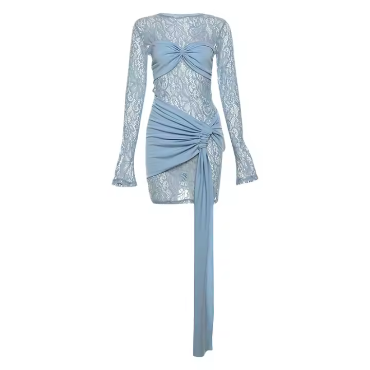 BUNO-con estampado Irregular de Nibber para mujer, moda de otoño, sexi, ver a través de cordones, puños con borlas elásticas, ropa de fiesta nocturna para discoteca - 1
