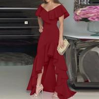Flamin A Vestido de noche irregular y elegante con volantes y cuello en V - details 2