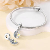 Cuentas colgantes de estrella de luna de circonita azul en plata adecuadas para joyas y pulseras - details 1